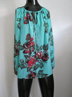 Karen Kane polyester chiffon floral print tie neck tunic blouse